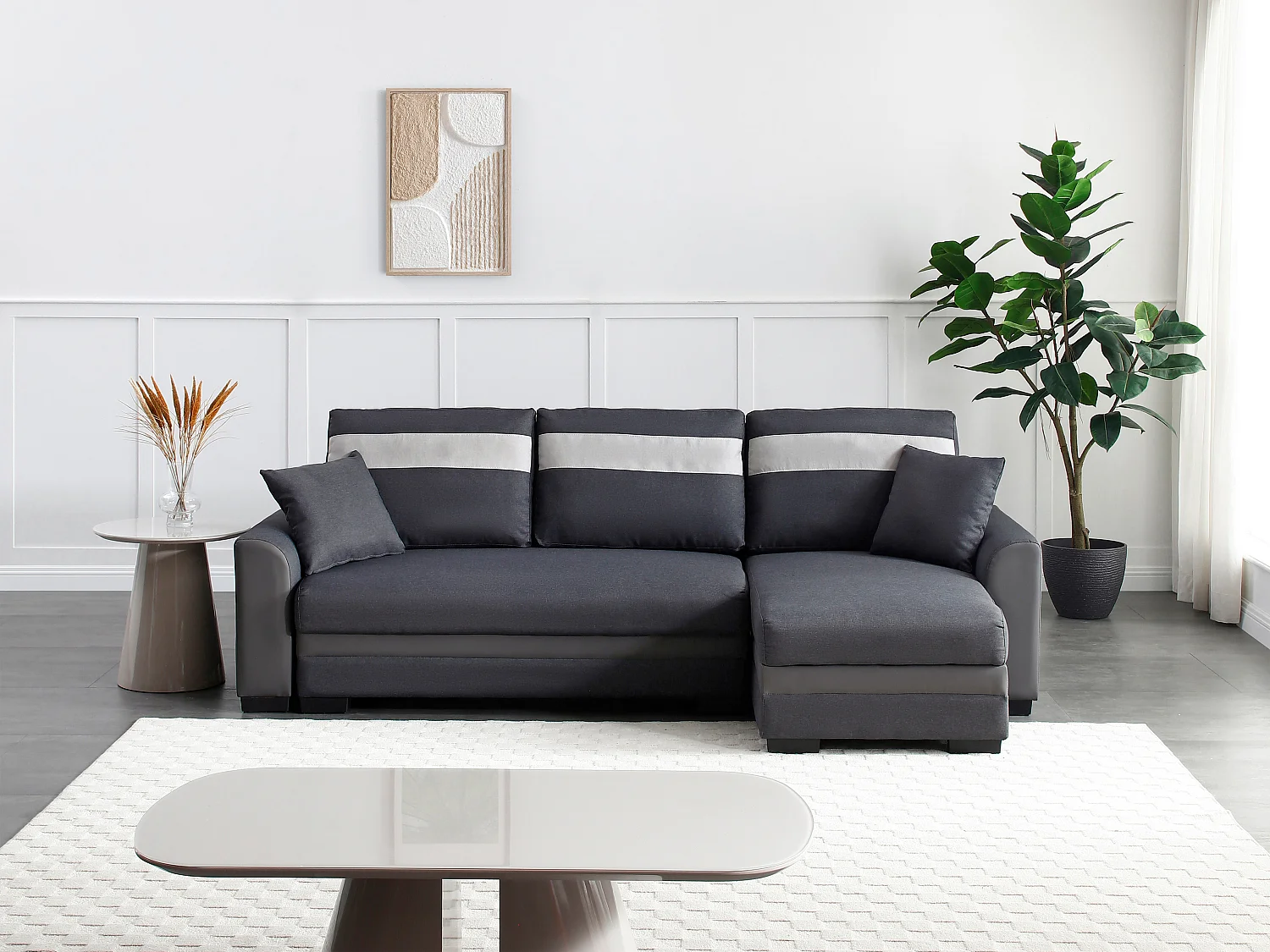 Ecksofa mit Schlaffunktion - Ecke wechselbar - Stoff & Kunstleder - Anthrazit - GIANY II