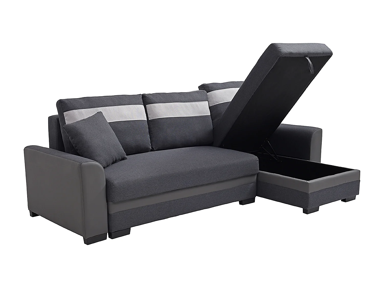 Hoekslaapbank met omkeerbare hoek van antracietgrijze stof en kunstleer GIANY II