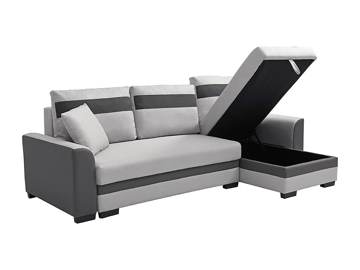 Canapé d'angle réversible et convertible en tissu et simili gris clair GIANY II