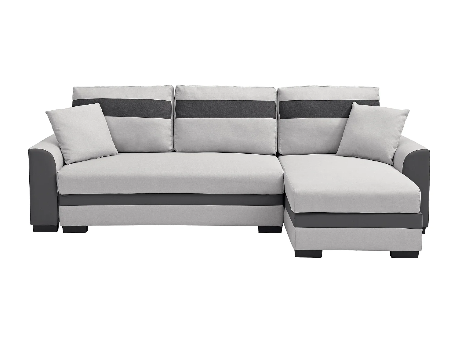 Canapé d'angle réversible et convertible en tissu et simili gris clair GIANY II