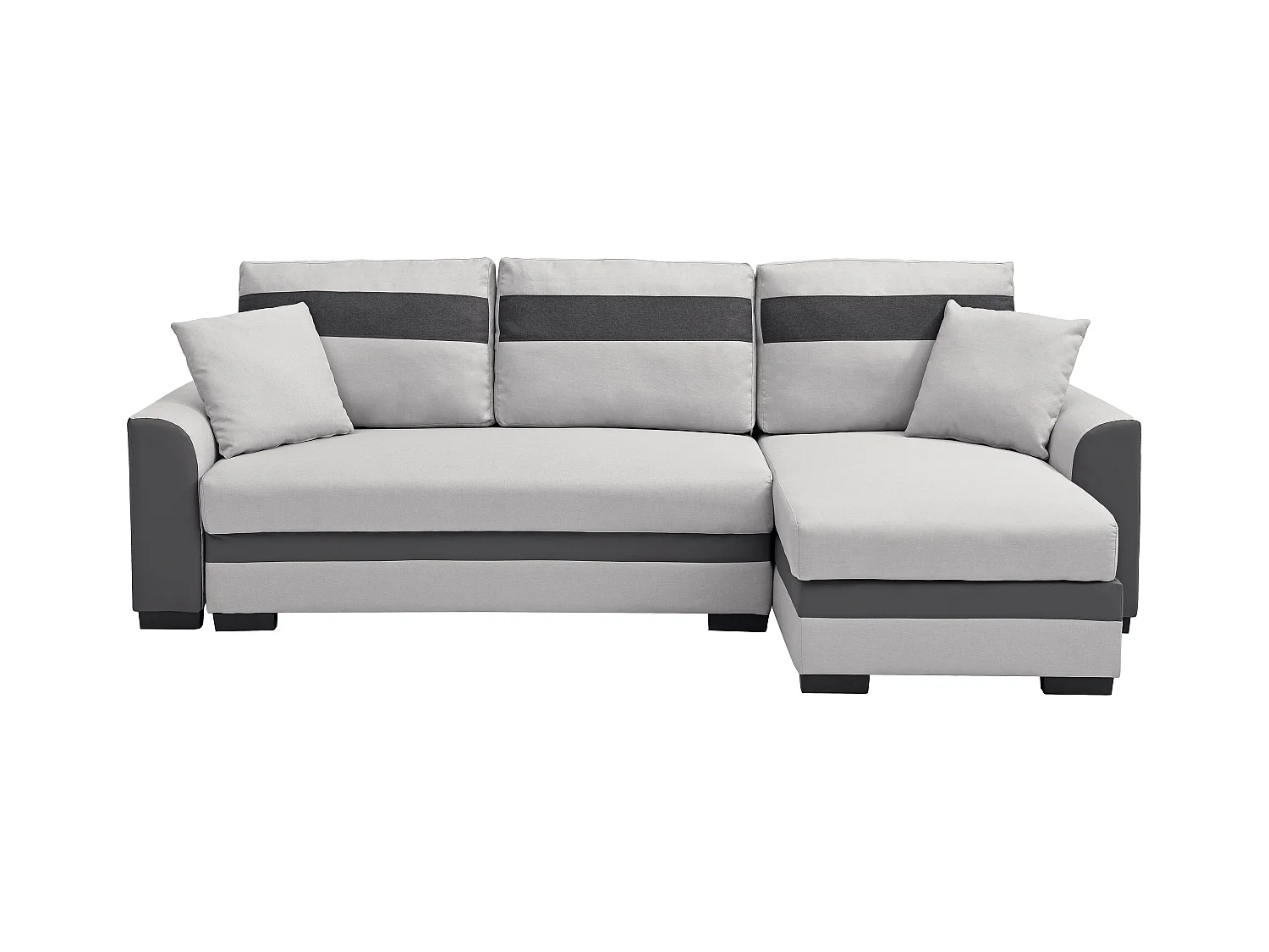 Canapé d'angle réversible et convertible en tissu et simili gris clair GIANY II