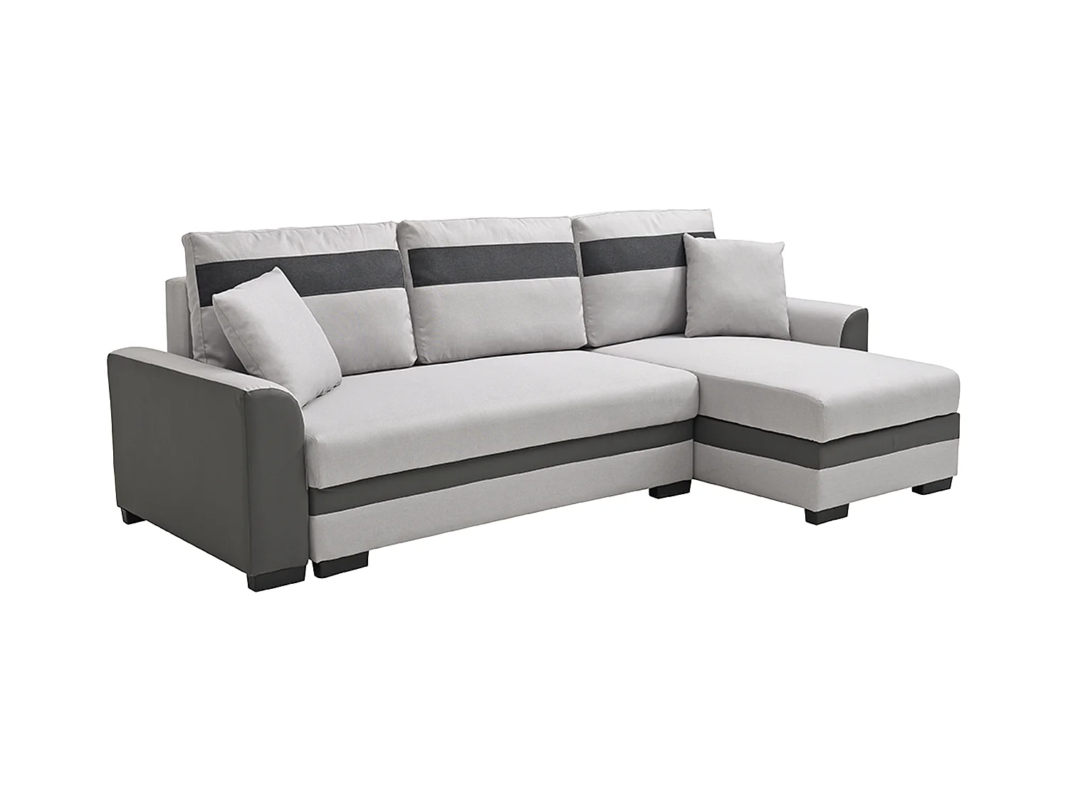 Canapé d'angle réversible et convertible en tissu et simili gris clair GIANY II