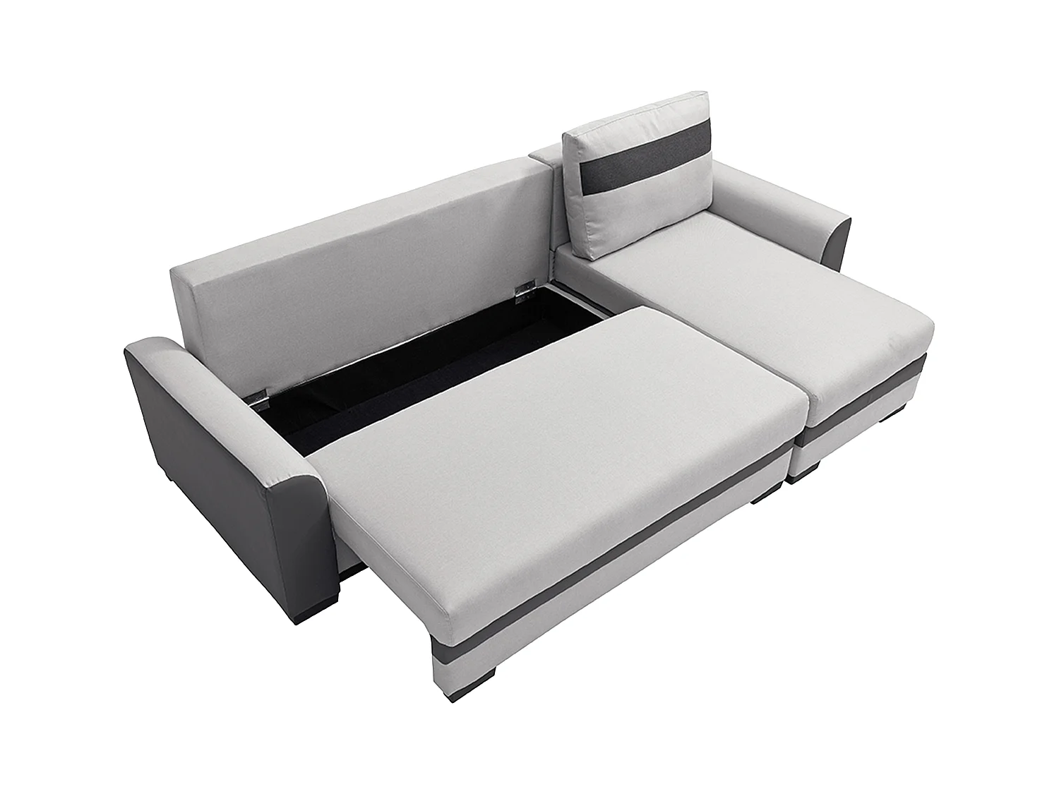 Canapé d'angle réversible et convertible en tissu et simili gris clair GIANY II