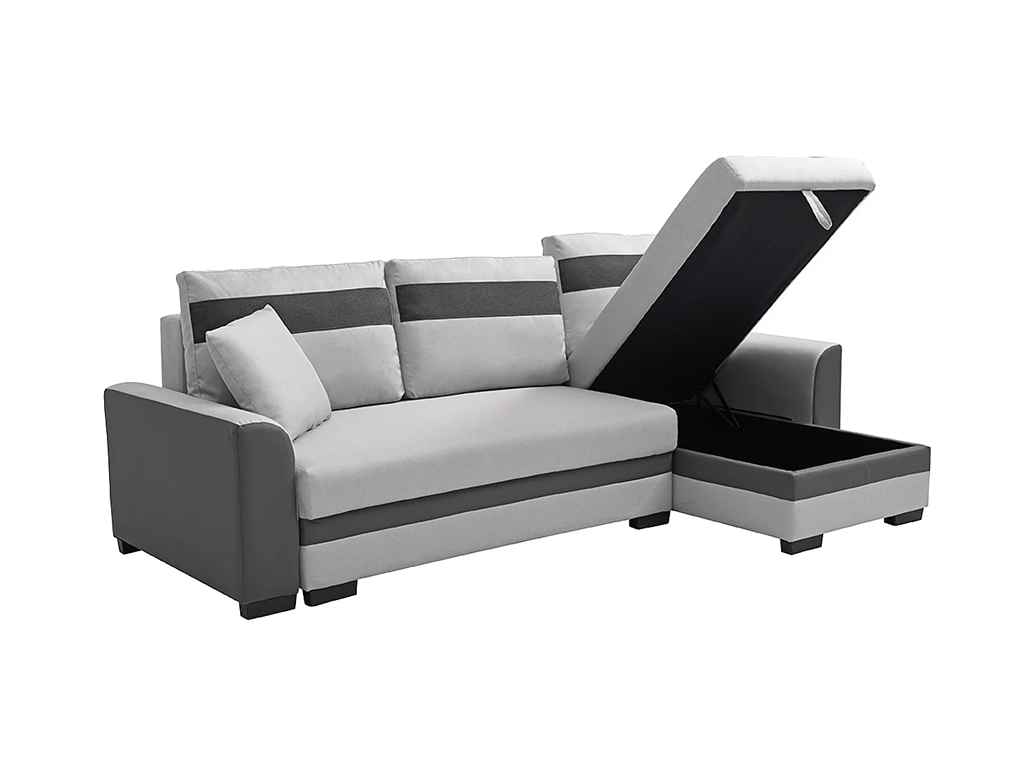 Canapé d'angle réversible et convertible en tissu et simili gris clair GIANY II