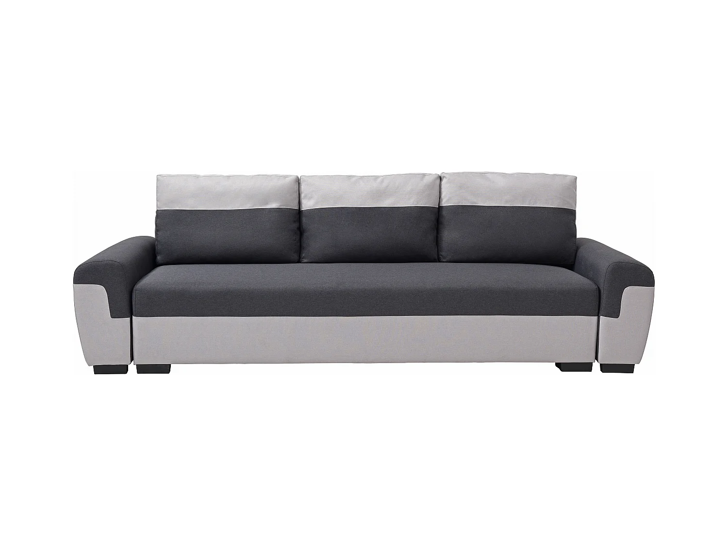 Driezits-slaapbank van antracietgrijze en lichtgrijze stof GABY II