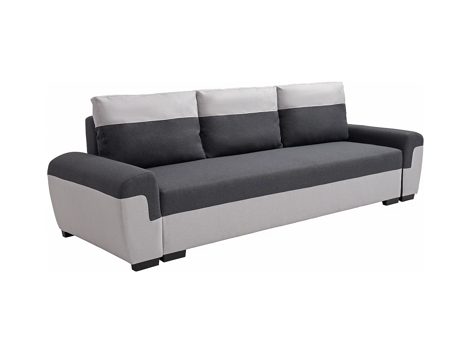 Driezits-slaapbank van antracietgrijze en lichtgrijze stof GABY II