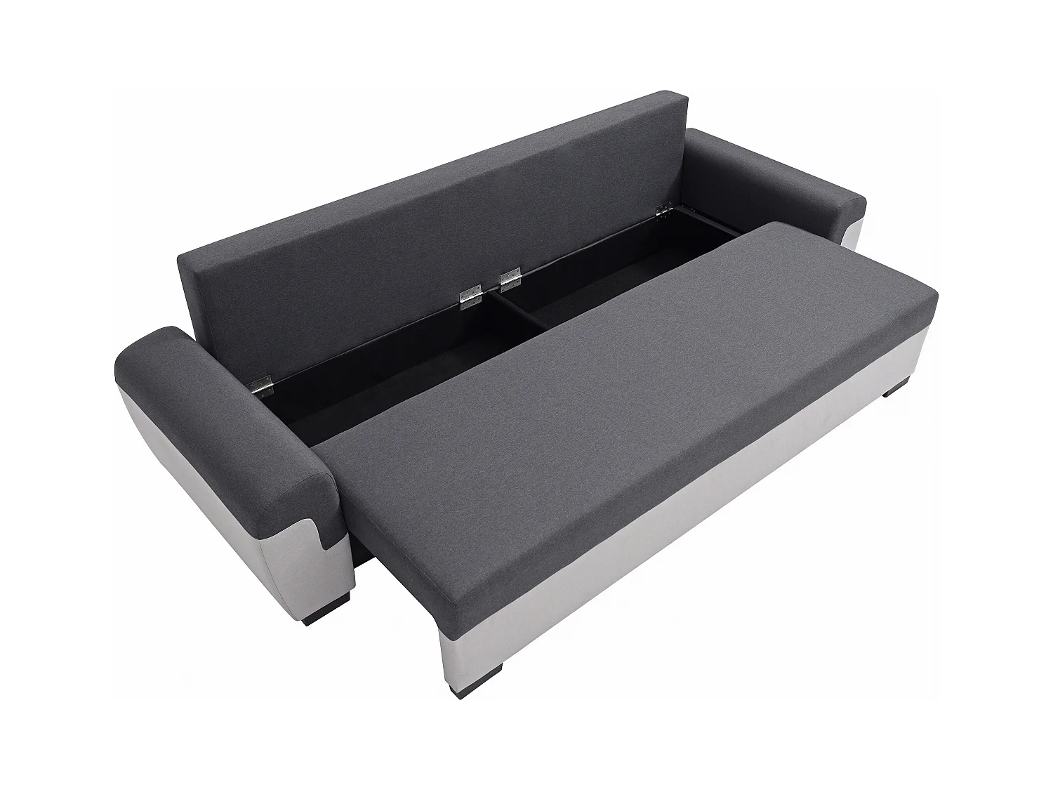 Driezits-slaapbank van antracietgrijze en lichtgrijze stof GABY II