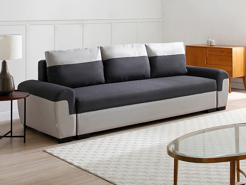 Canapé 3 places convertible en tissu anthracite et gris clair GABY II