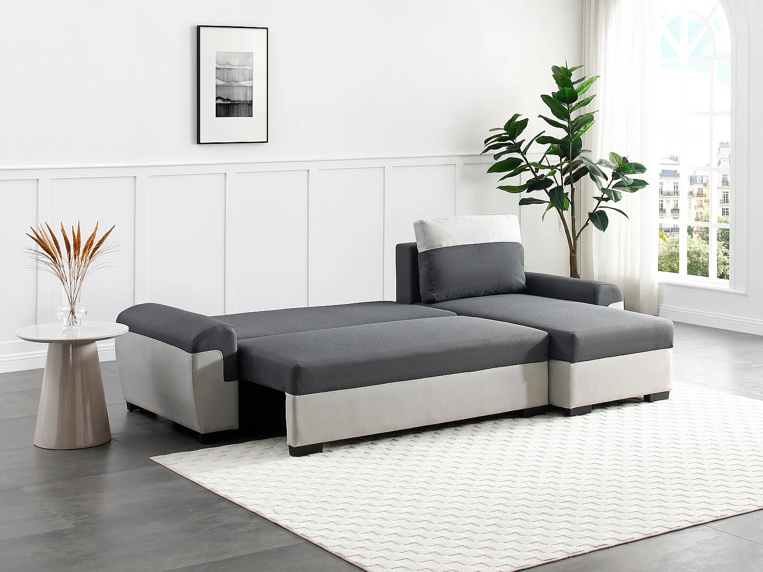 Ecksofa mit Schlaffunktion - Ecke wechselbar - Stoff - Anthrazit & Hellgrau - GABY II