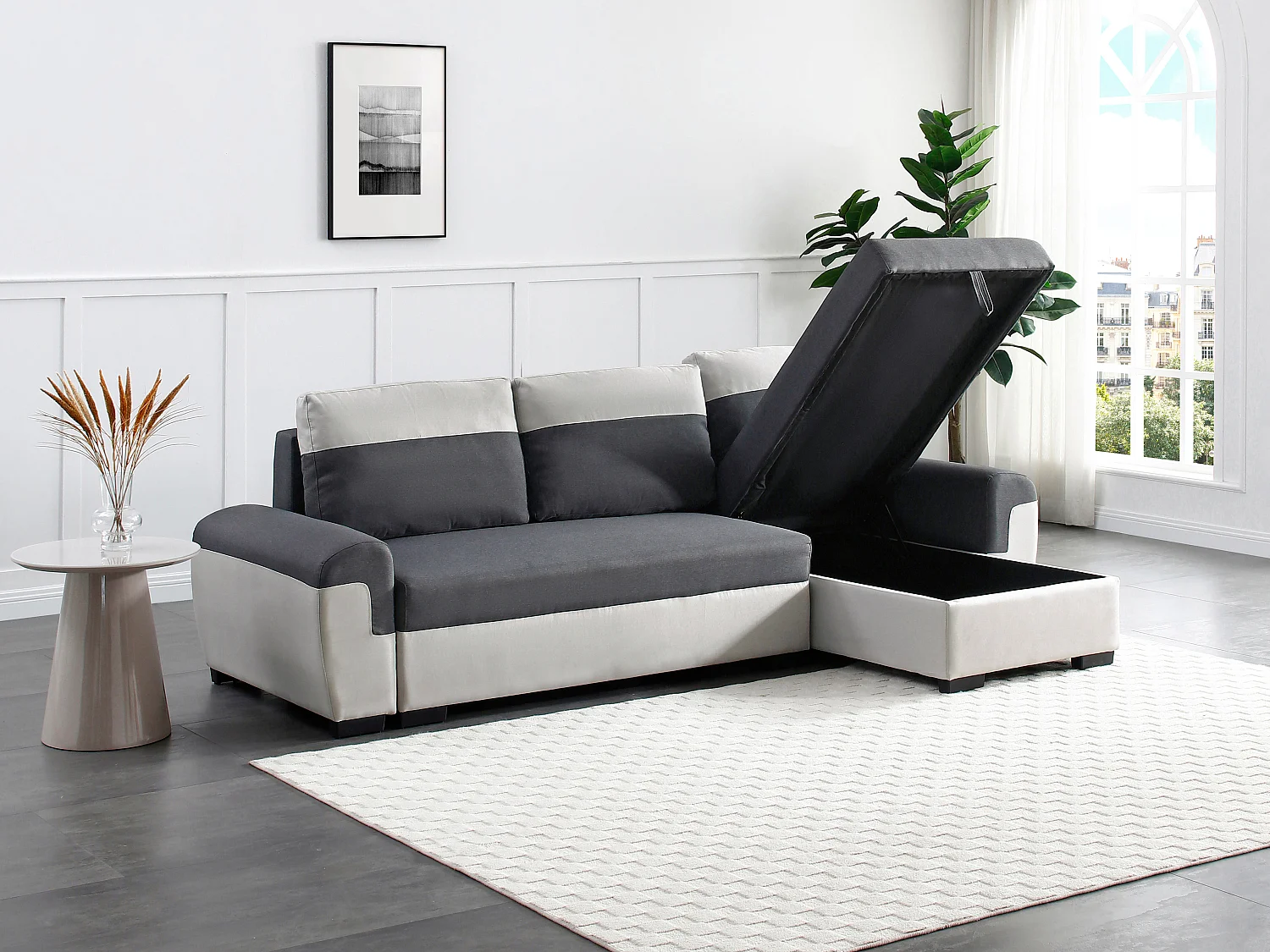 Ecksofa mit Schlaffunktion - Ecke wechselbar - Stoff - Anthrazit & Hellgrau - GABY II