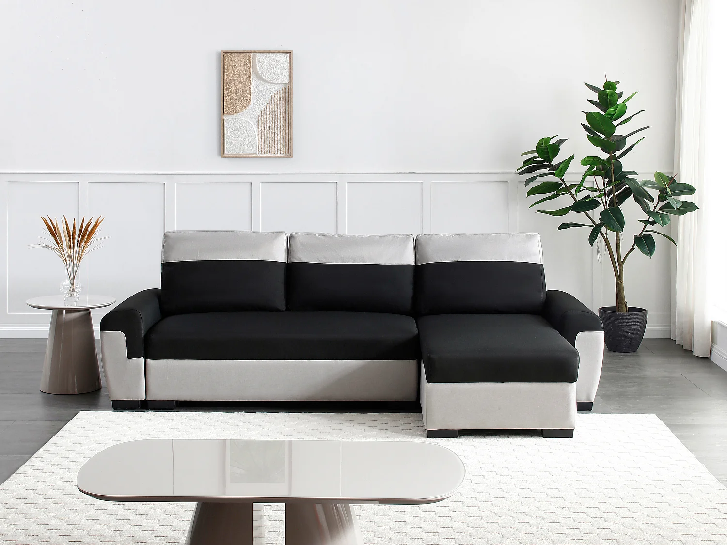 Ecksofa mit Schlaffunktion - Ecke wechselbar - Stoff - Schwarz & Hellgrau - GABY II