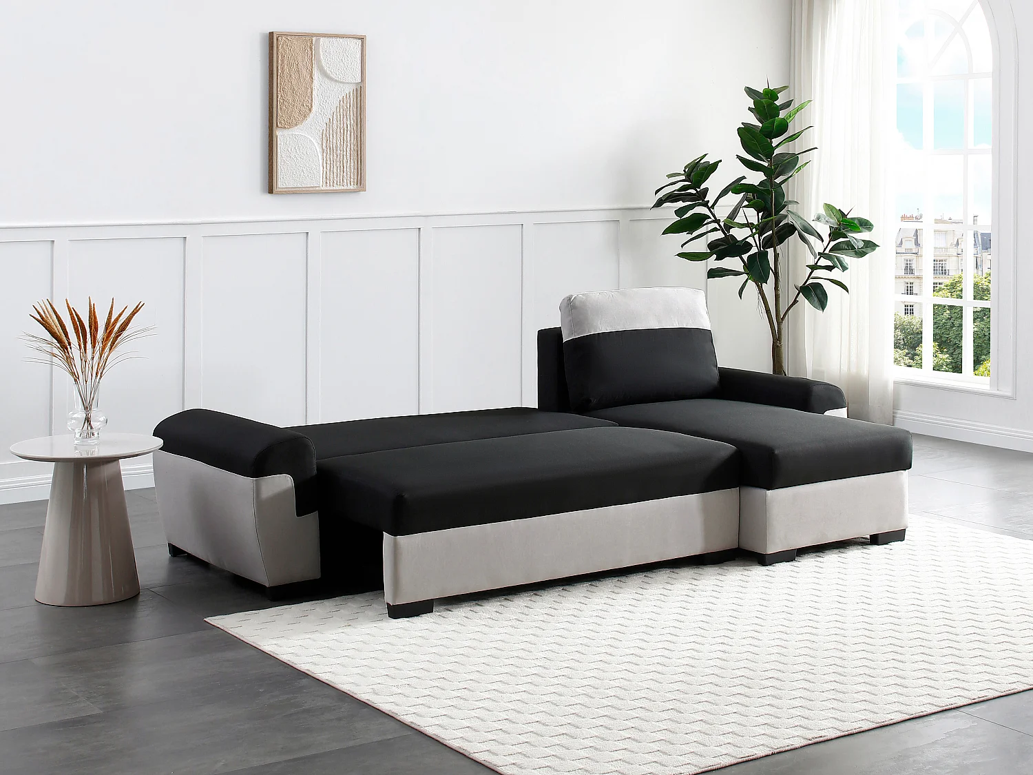 Ecksofa mit Schlaffunktion - Ecke wechselbar - Stoff - Schwarz & Hellgrau - GABY II