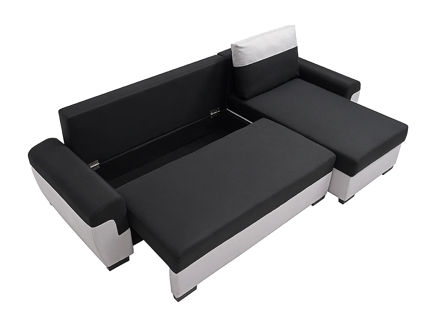 Hoekslaapbank met omkeerbare hoek van zwarte en lichtgrijze stof GABY II