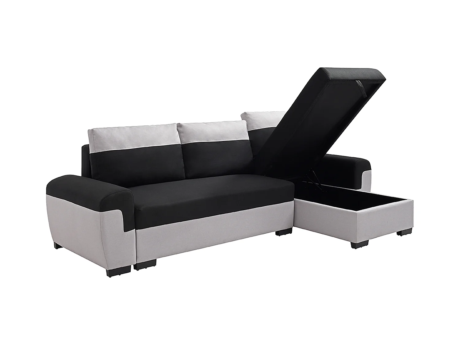 Ecksofa mit Schlaffunktion - Ecke wechselbar - Stoff - Schwarz & Hellgrau - GABY II