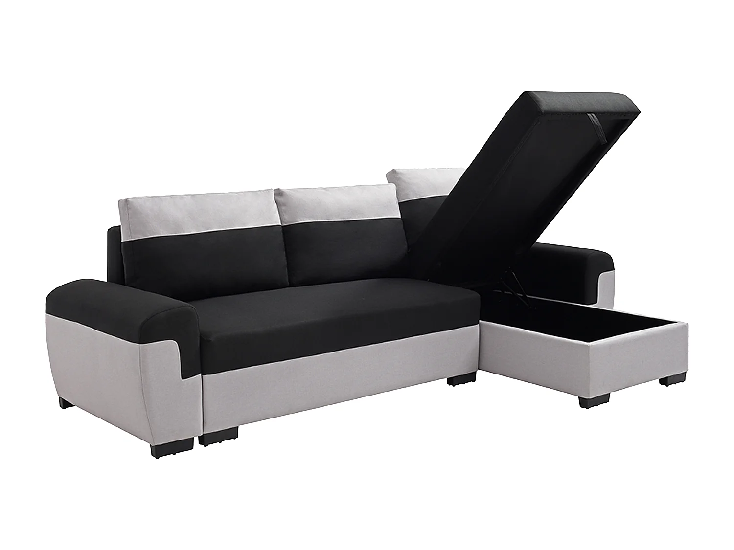 Canapé d'angle réversible et convertible en tissu noir et gris clair GABY II