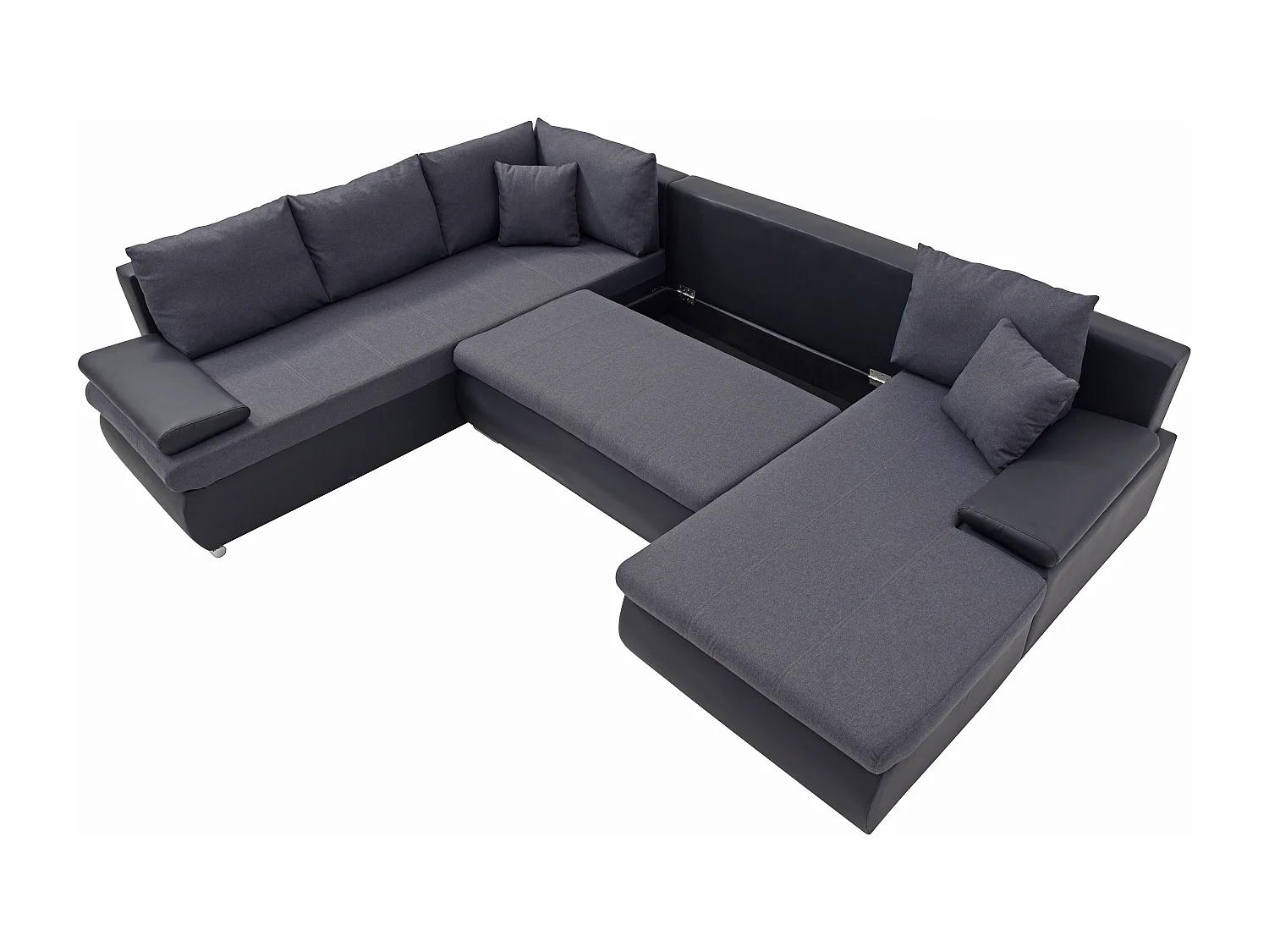 Höger panorama-bäddsoffa i svart konstläder och antracitgrått tyg DAKOTA II