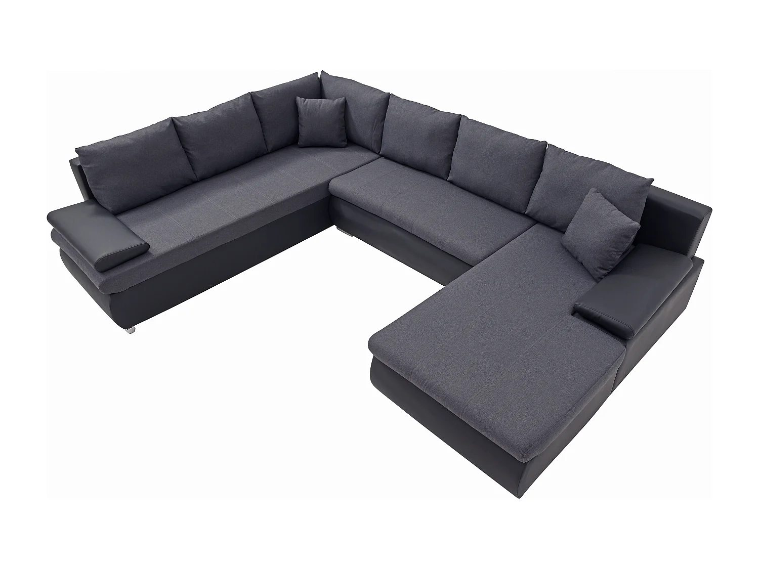 Höger panorama-bäddsoffa i svart konstläder och antracitgrått tyg DAKOTA II