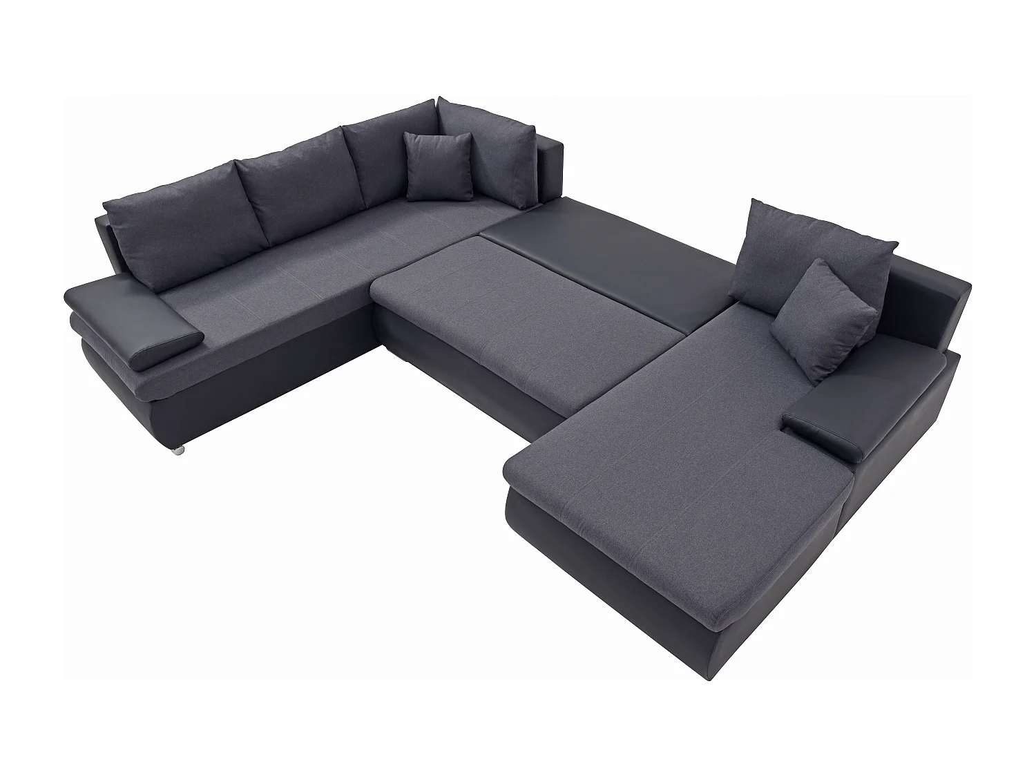 Höger panorama-bäddsoffa i svart konstläder och antracitgrått tyg DAKOTA II