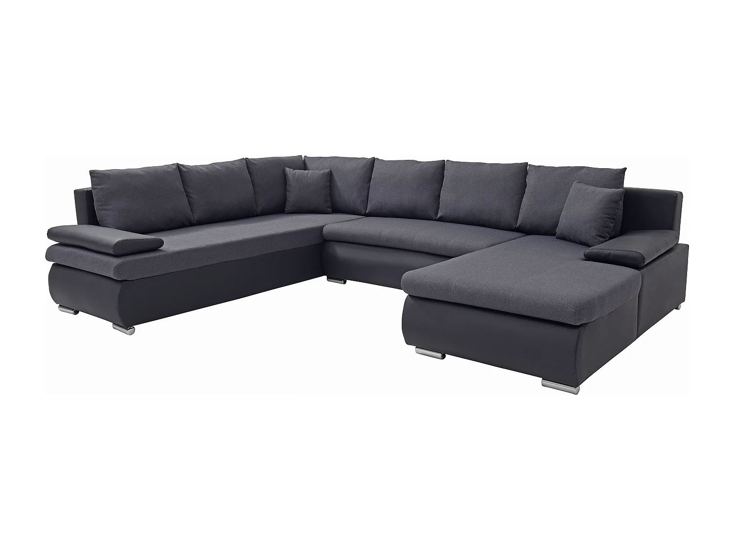 Höger panorama-bäddsoffa i svart konstläder och antracitgrått tyg DAKOTA II