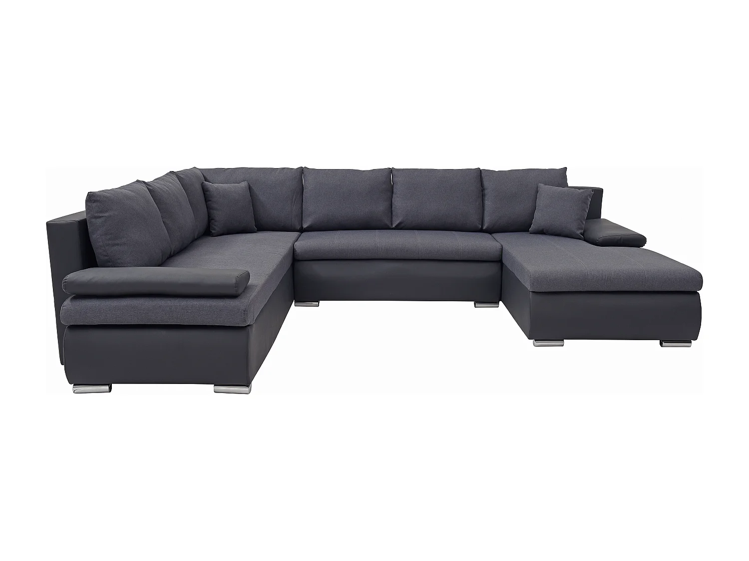 Höger panorama-bäddsoffa i svart konstläder och antracitgrått tyg DAKOTA II