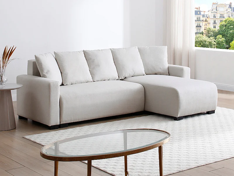 Canapé d'angle convertible et réversible en tissu beige LADAZIA II