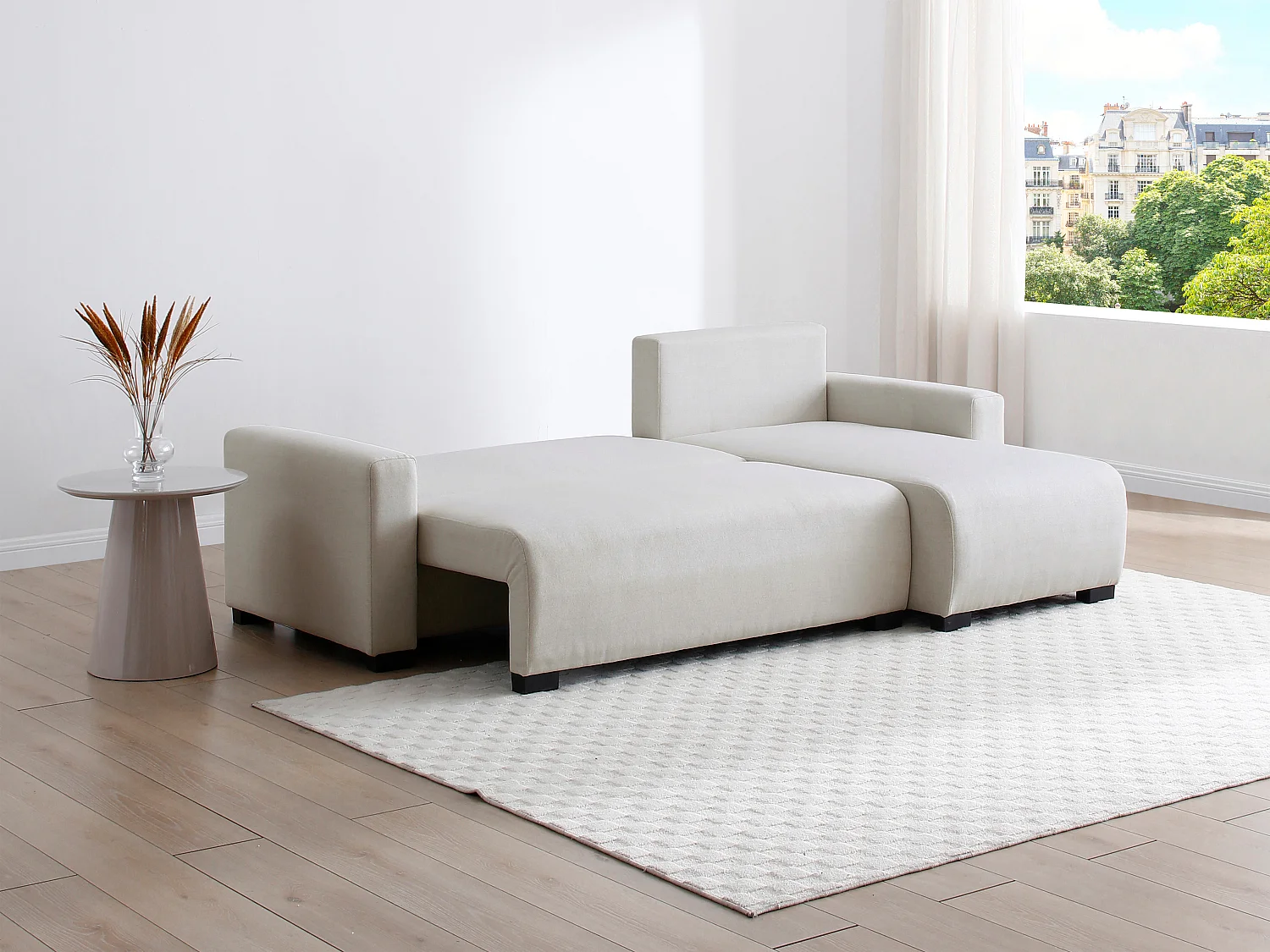 Canapé d'angle convertible et réversible en tissu beige LADAZIA II