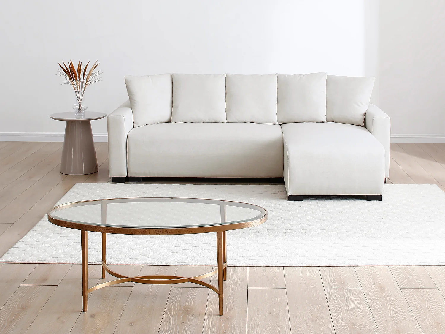 Ecksofa mit Schlaffunktion - Ecke wechselbar - Stoff - Beige - LADAZIA II