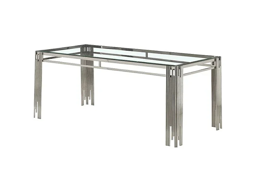 Table à manger XXL FLUTE Chrome Plateau en verre Marbré 180 cm
