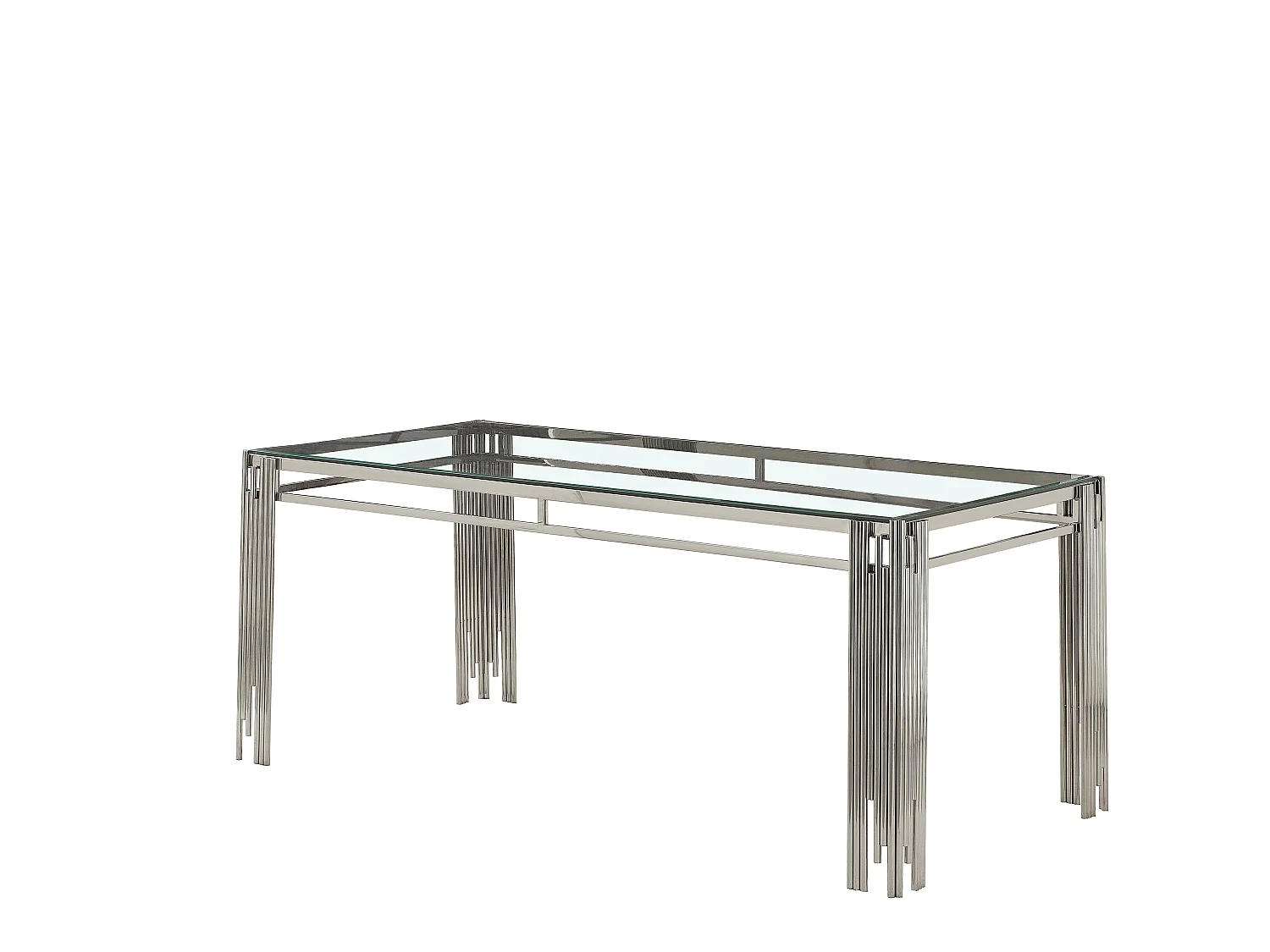 Table à manger XXL FLUTE Chrome Plateau en verre Marbré TRANSPARENT 180 cm