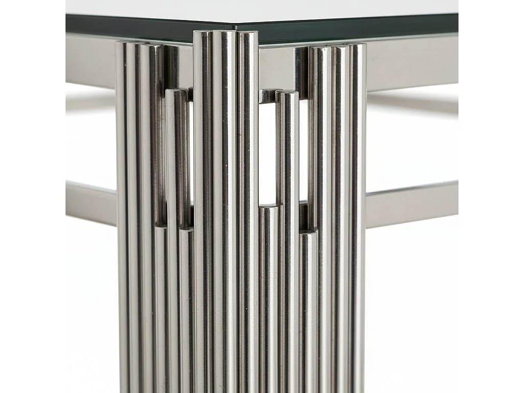 Table à manger XXL FLUTE Chrome Plateau en verre Marbré TRANSPARENT 180 cm