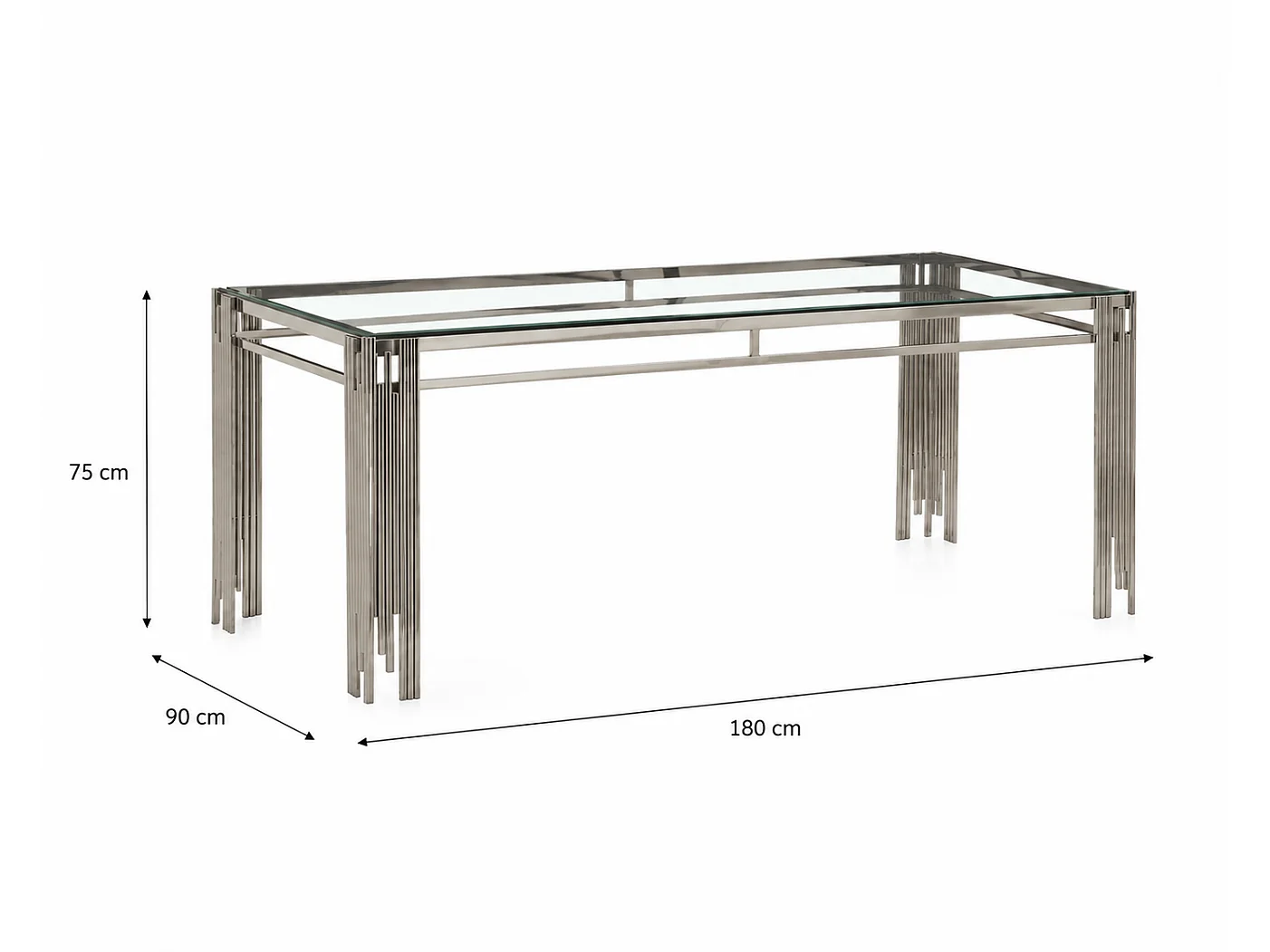 Table à manger XXL FLUTE Chrome Plateau en verre Marbré TRANSPARENT 180 cm