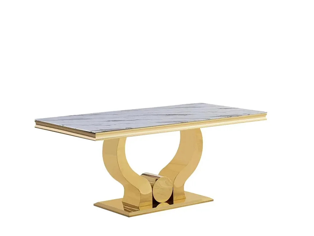 Table à manger TROFY 6 à 8 personnes gold verre MARBRE BLANC 180x90 cm