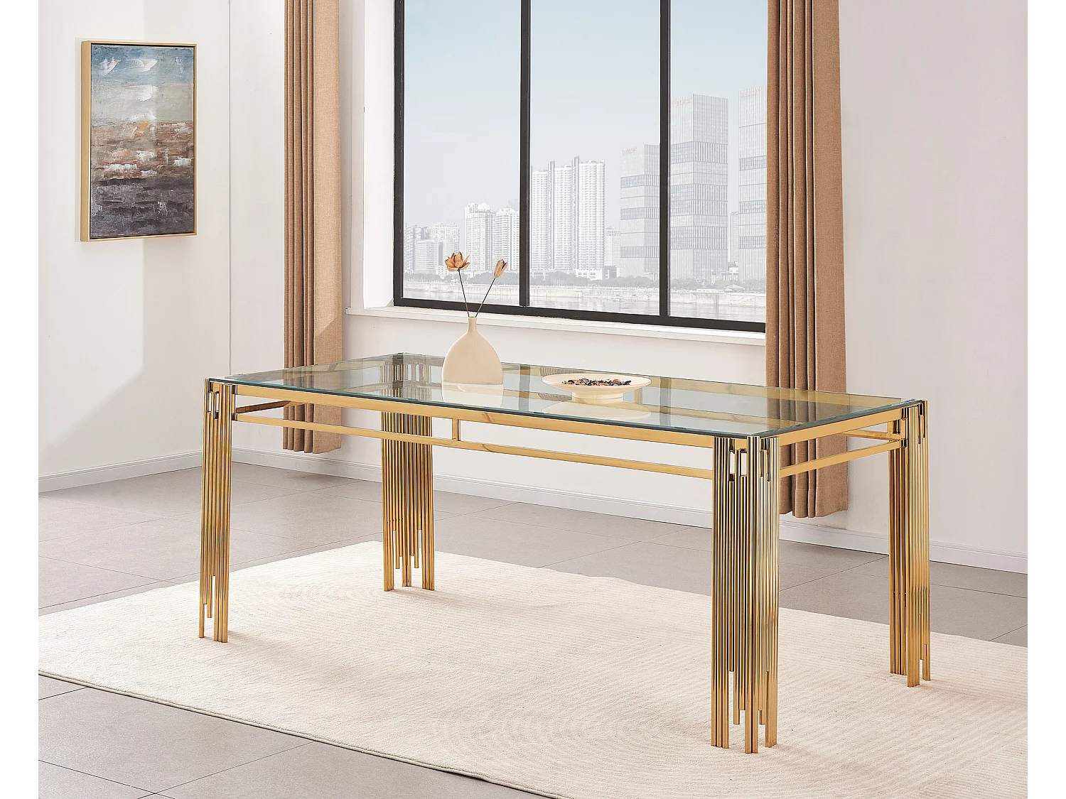 Table à manger FLUTE Gold Plateau en verre