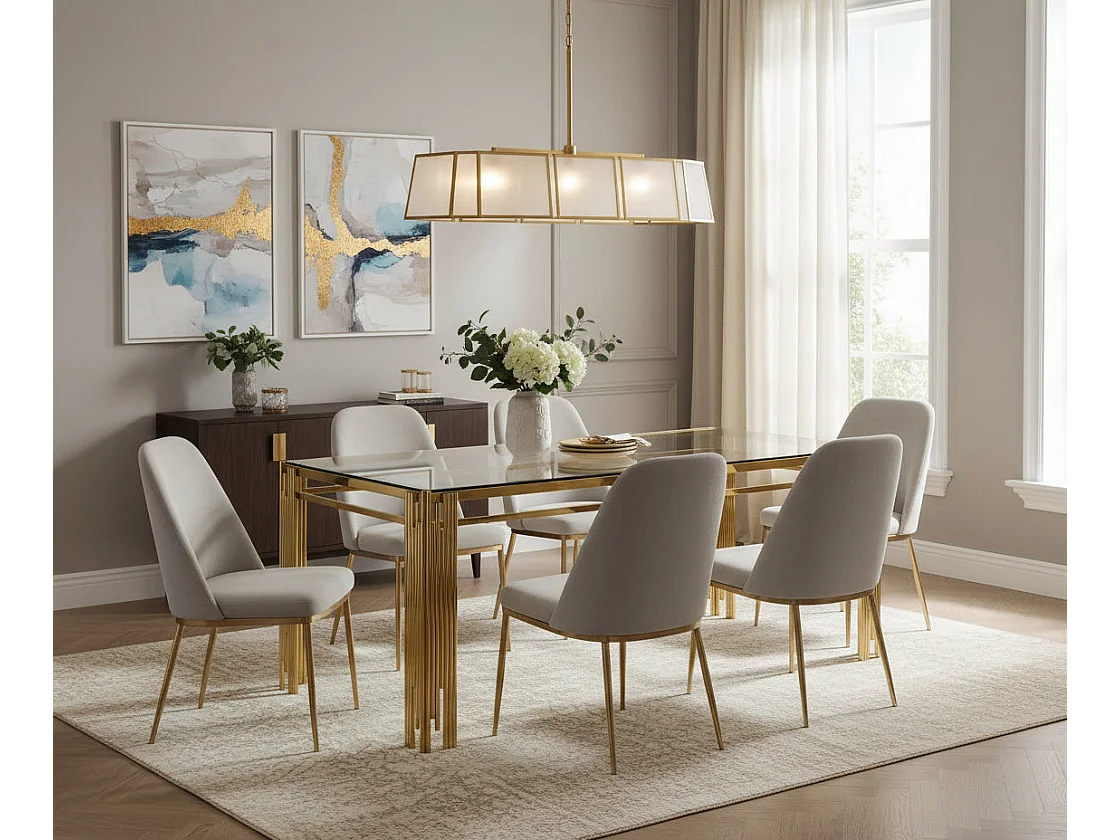Table à manger Rectangulaire Gold Plateau verre Transparent - 150x90x75 cm - FLUTE