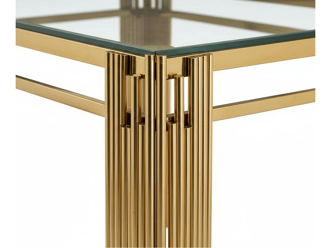 Table à manger Rectangulaire Gold Plateau verre Transparent - 150x90x75 cm - FLUTE