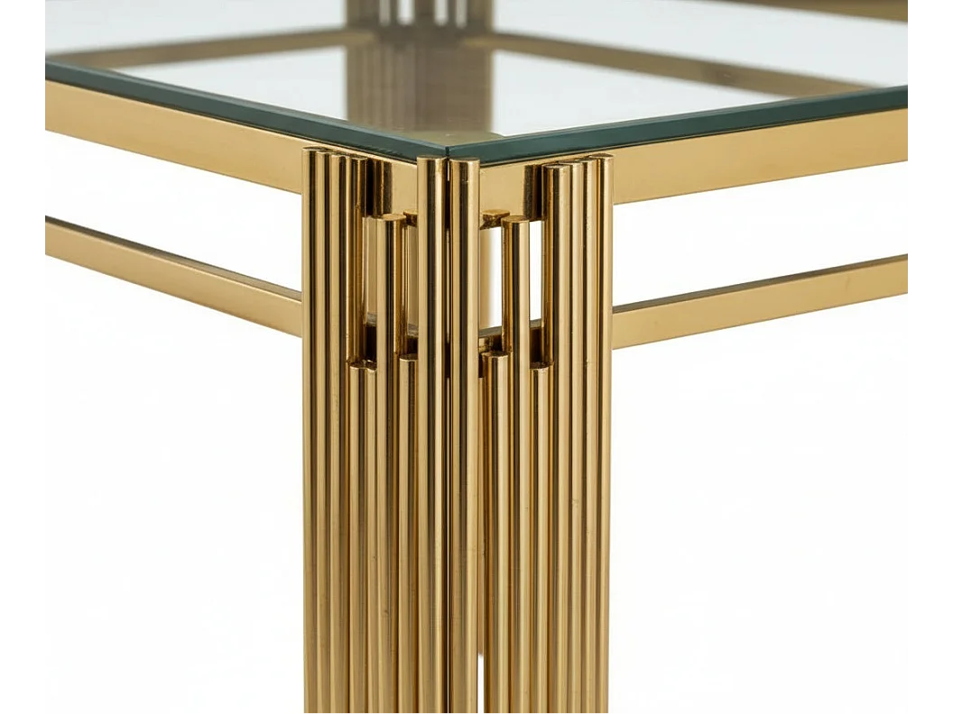 Table à manger Rectangulaire Gold Plateau verre Transparent - 150x90x75 cm - FLUTE