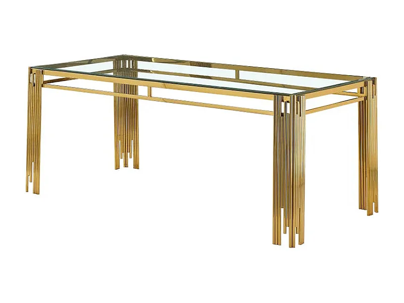 Table à manger Rectangulaire Gold Plateau verre Transparent - 150x90x75 cm - FLUTE