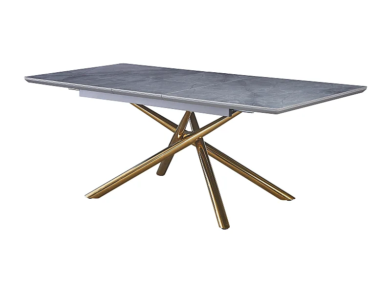 Table Extensible ZEPHIR – Pied Gold & Céramique Marbre Gris – 160/200 cm
