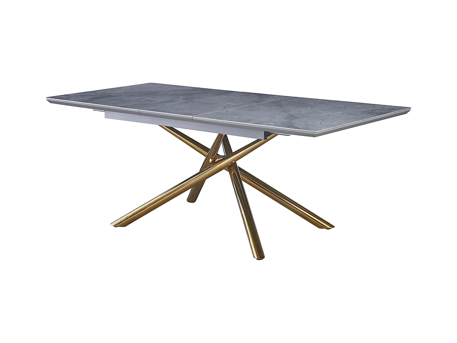 Table Extensible ZEPHIR – Pied Gold & Céramique Marbre Gris – 160/200 cm