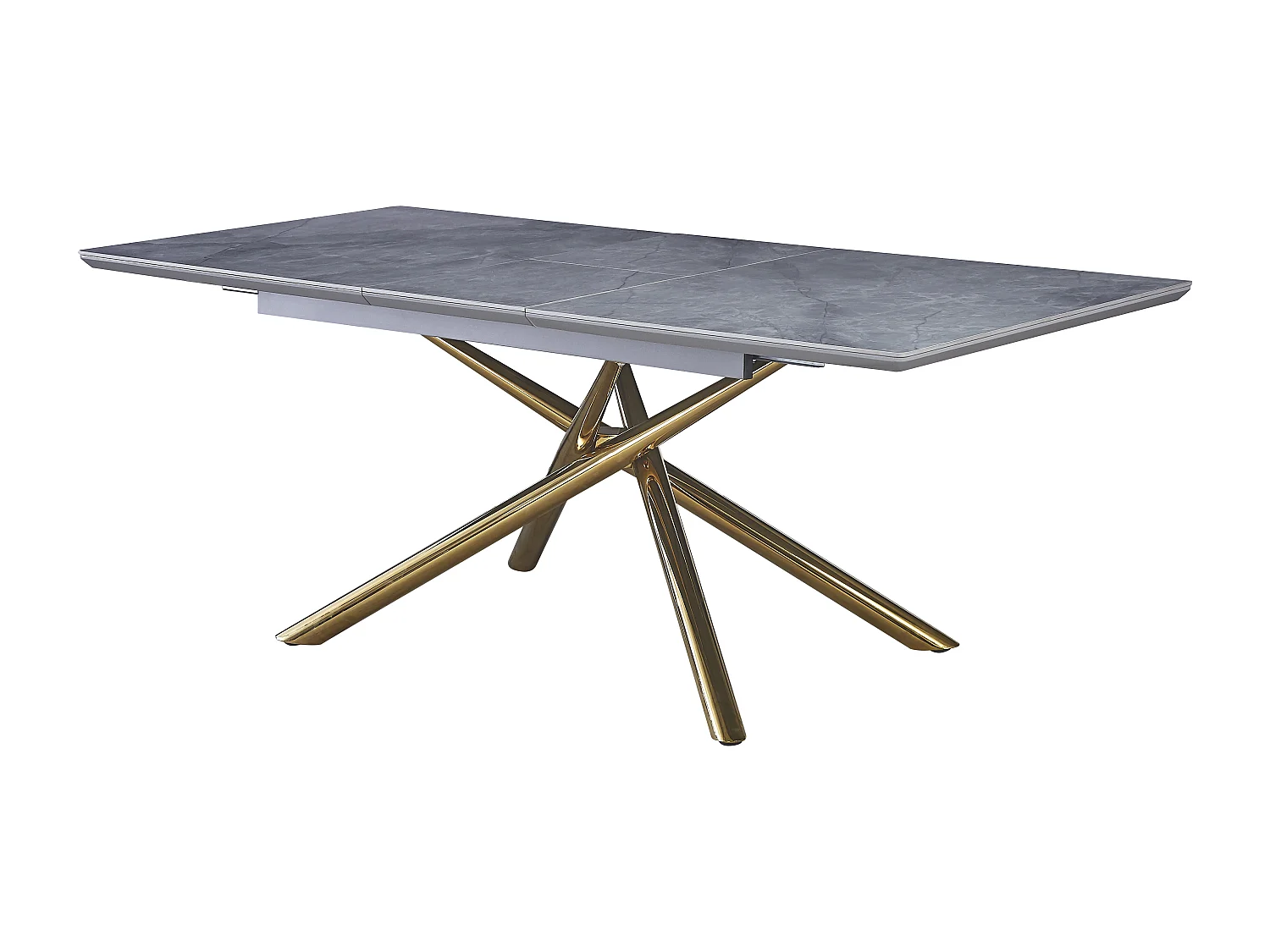 Table Extensible ZEPHIR – Pied Gold & Céramique Marbre Gris – 160/200 cm