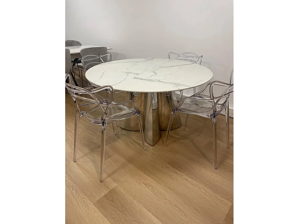 Table à manger CAPUCINE Chrome Marbre blanc