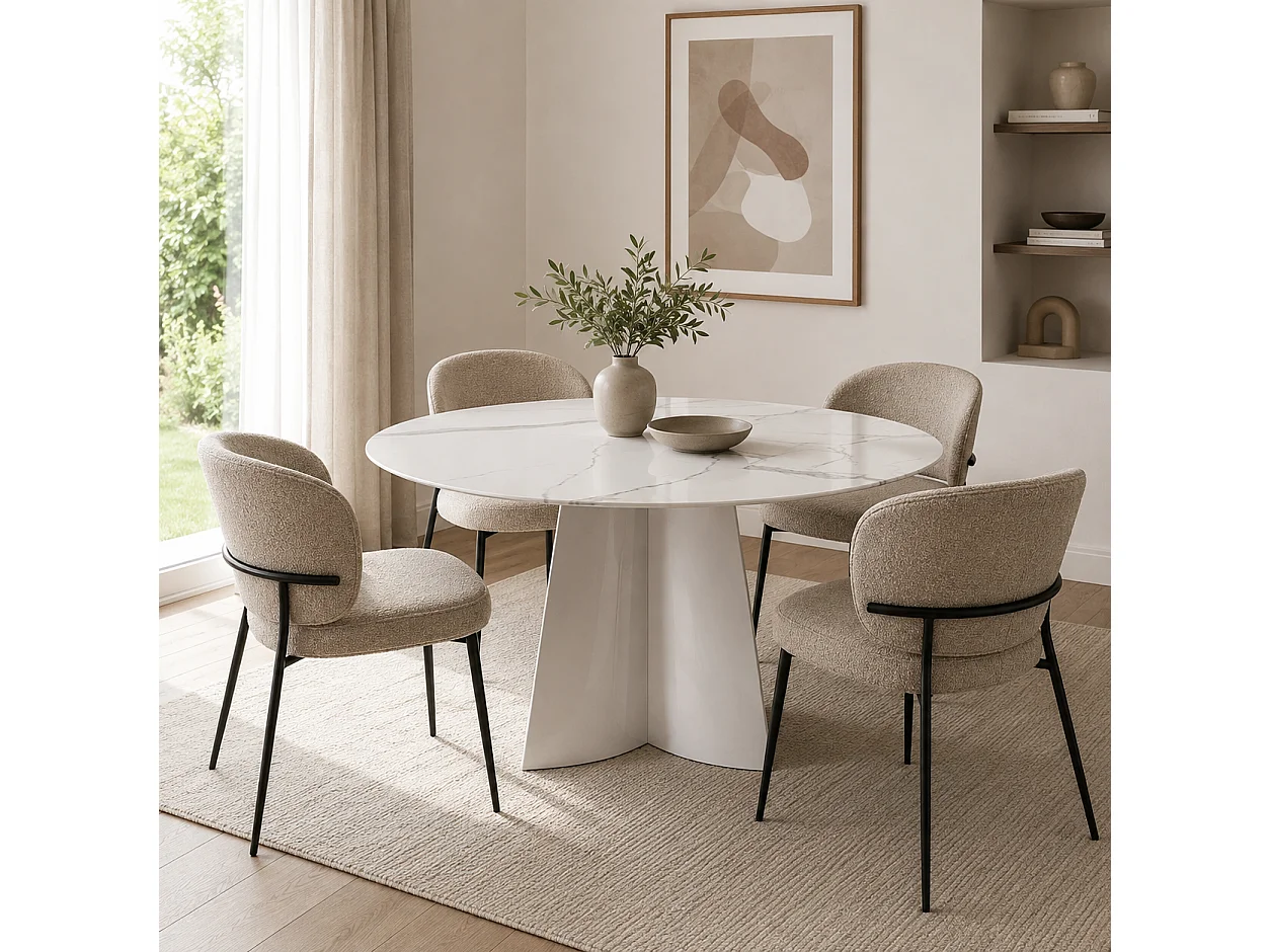 Table à manger CAPUCINE Chrome Marbre blanc