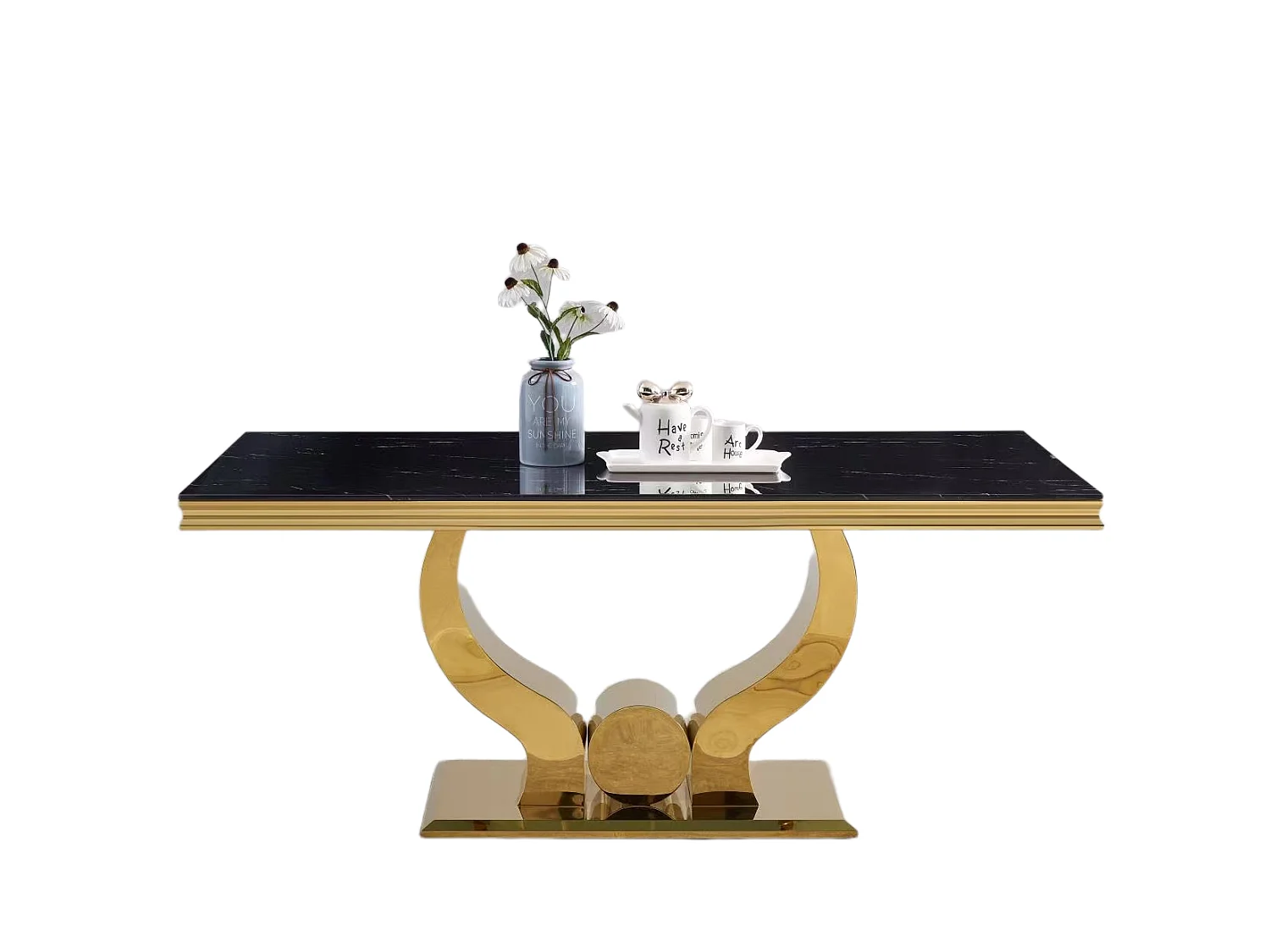 Table à manger TROFY 4 à 6 personnes Gold verre 150x90 cm