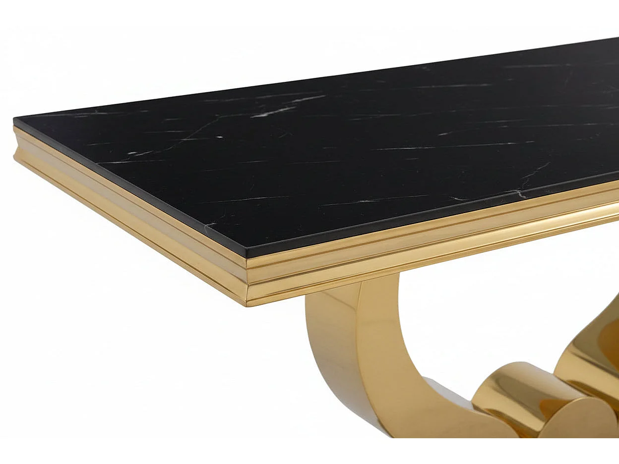 Table à manger TROFY 4 à 6 personnes 150x90 cm Gold verre effet marbré noir