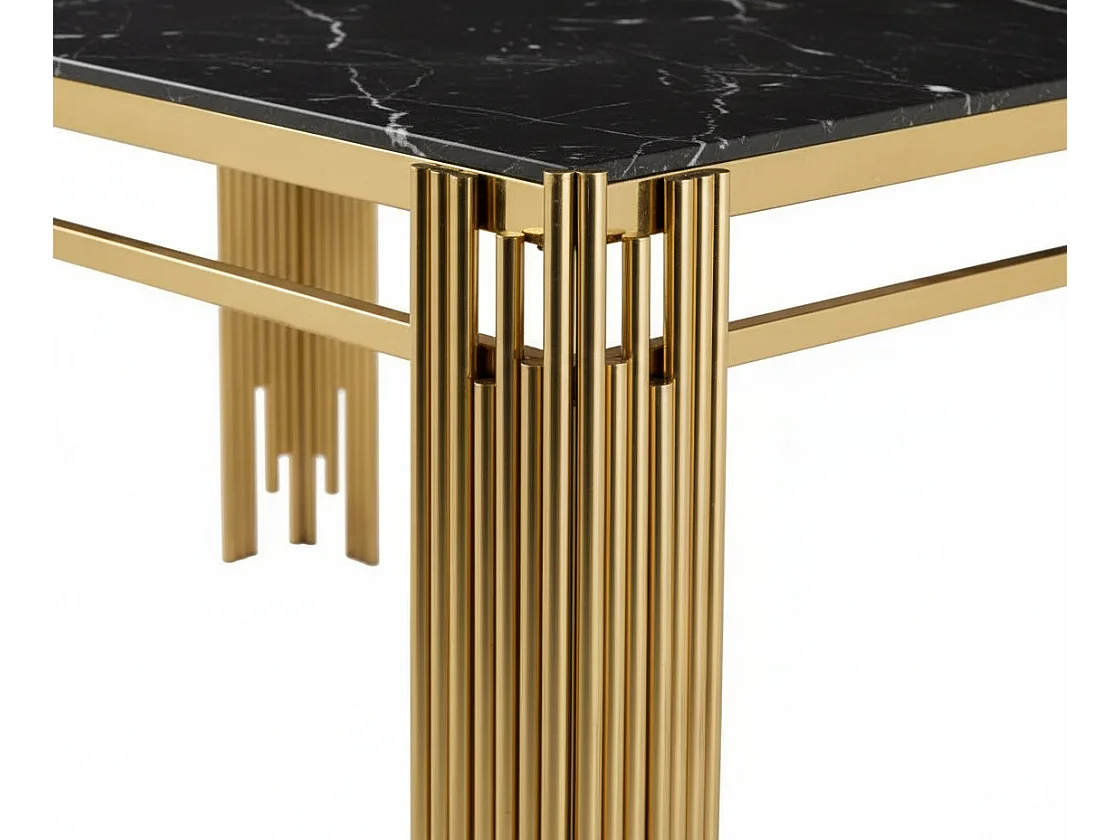 Table à manger Rectangulaire Gold Plateau Effet Marbré Noir 180x90x75 cm - FLUTE