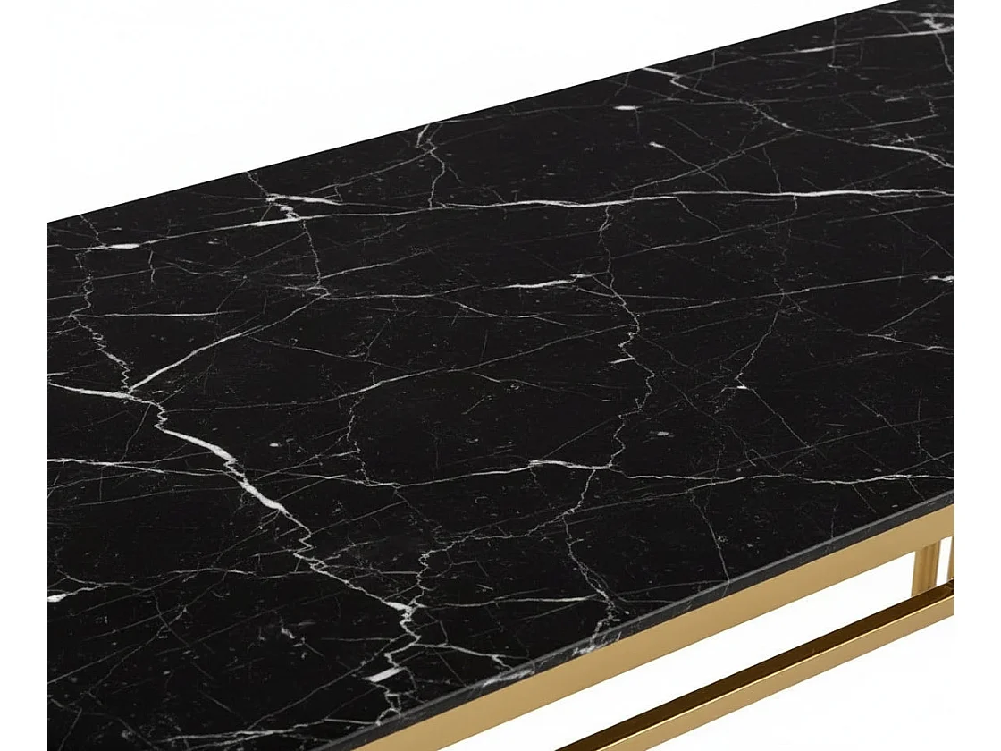 Table à manger Rectangulaire Gold Plateau Effet Marbré Noir 180x90x75 cm - FLUTE