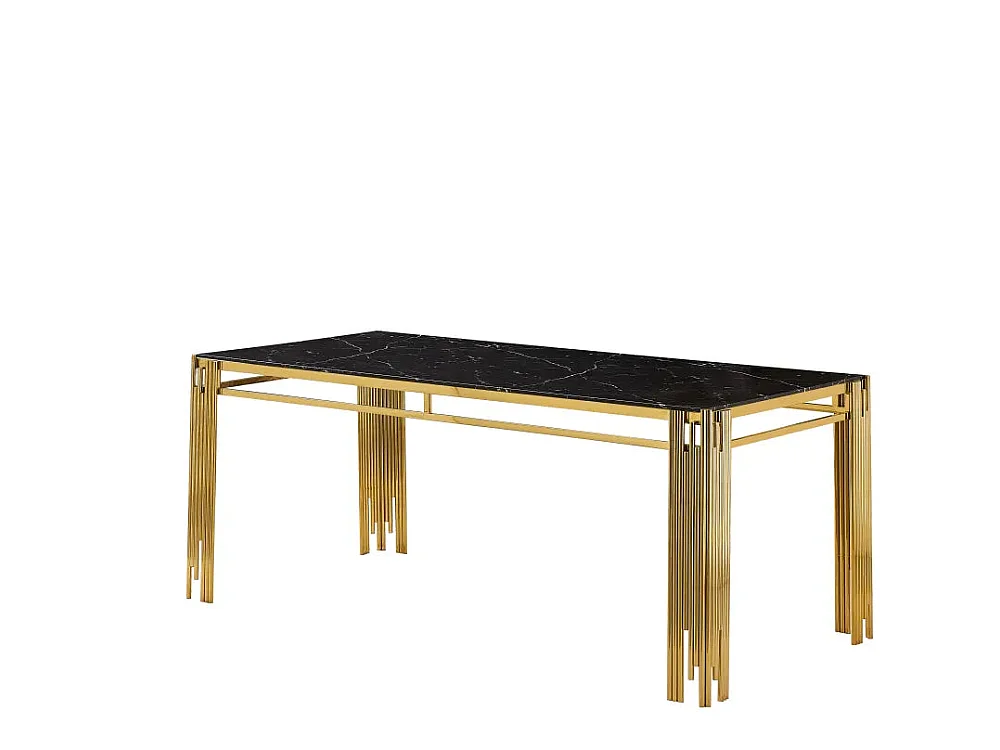 Table à manger Rectangulaire Gold Plateau Effet Marbré Noir 180x90x75 cm - FLUTE