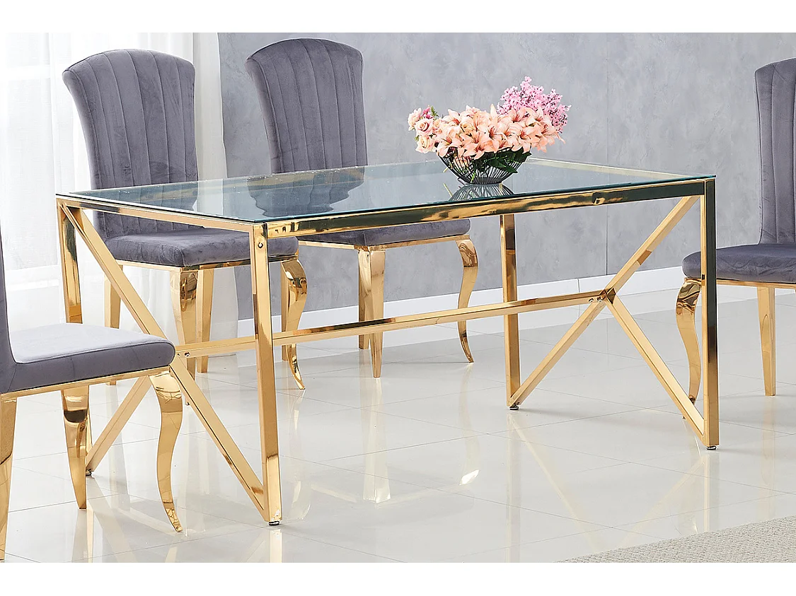 Table à manger MAJESTIQUE Gold Plateau en verre trempé