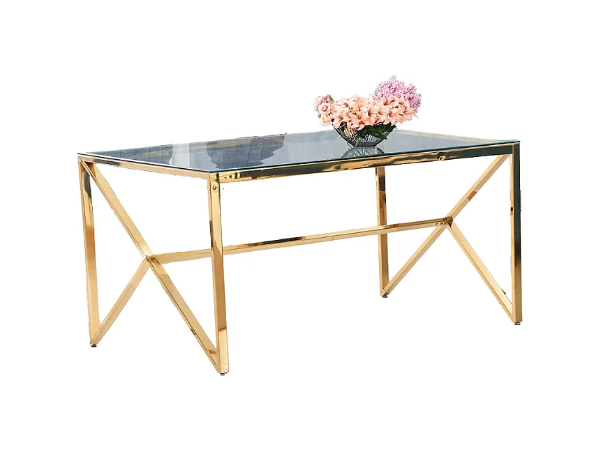 Table à manger MAJESTIQUE Gold Plateau en verre trempé