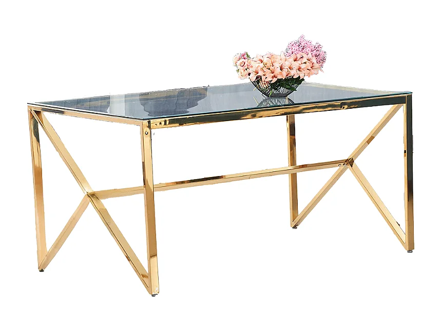 Table à manger MAJESTIQUE Gold Plateau en verre trempé